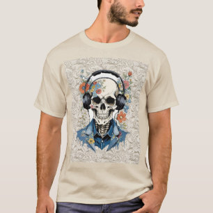 T-shirt Souriant crâne floral Écouter à l'écoute des écout