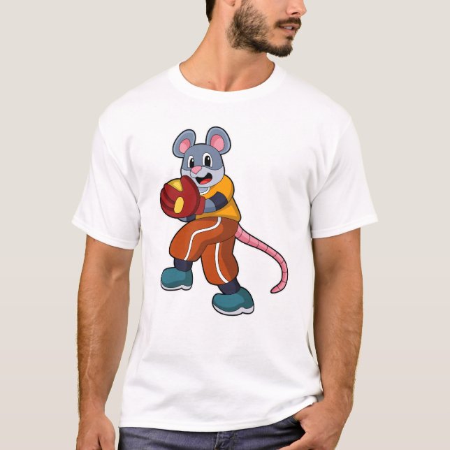T-shirt Souris au baseball avec gant de baseball (Devant)
