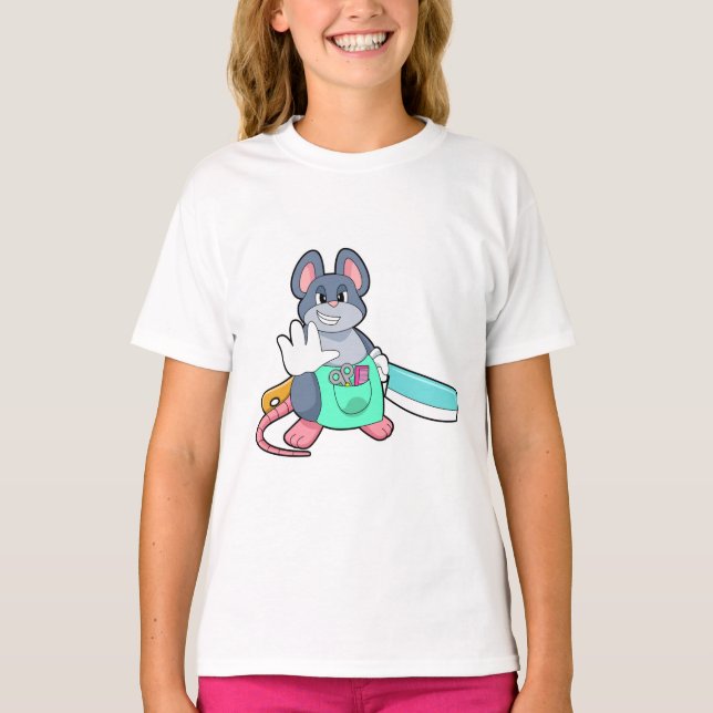 T-shirt Souris comme coiffeur avec ciseaux et comble (Devant)