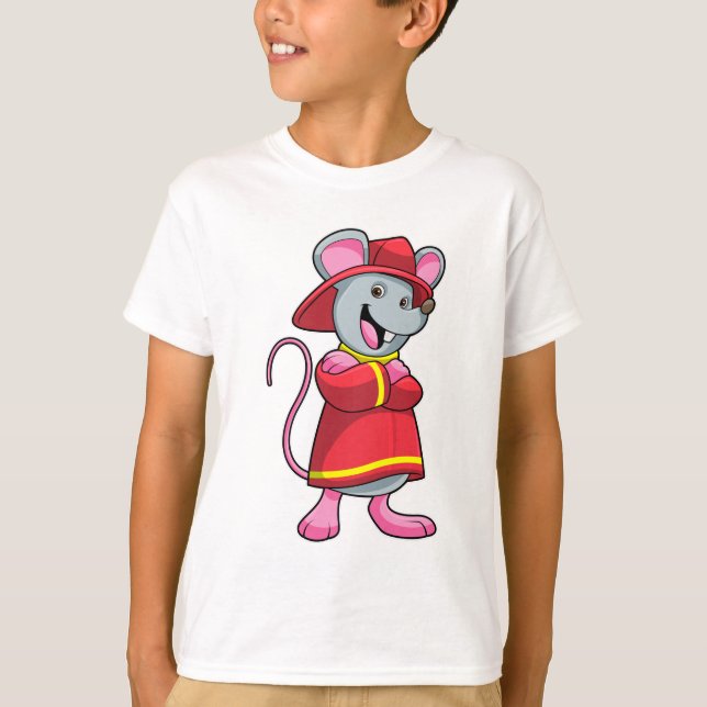 T-shirt Souris comme pompier avec casque (Devant)