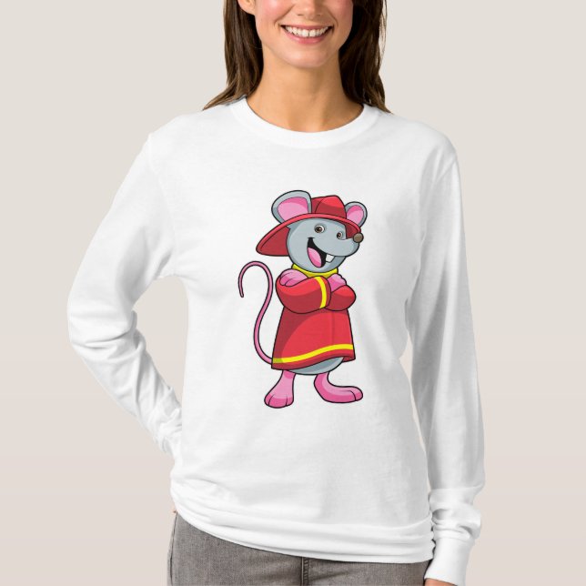 T-shirt Souris comme pompier avec casque (Devant)