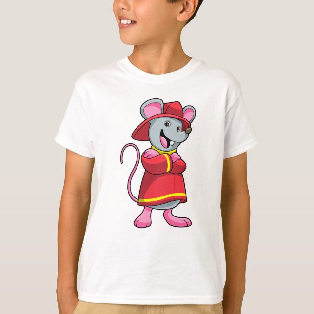 T-shirt Souris comme pompier avec casque (Devant)