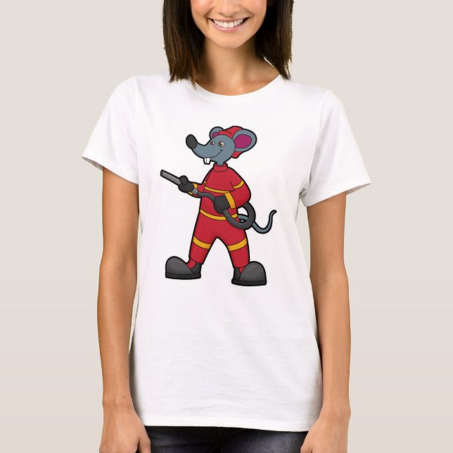 T-shirt Souris comme pompier avec tuyau (Devant)