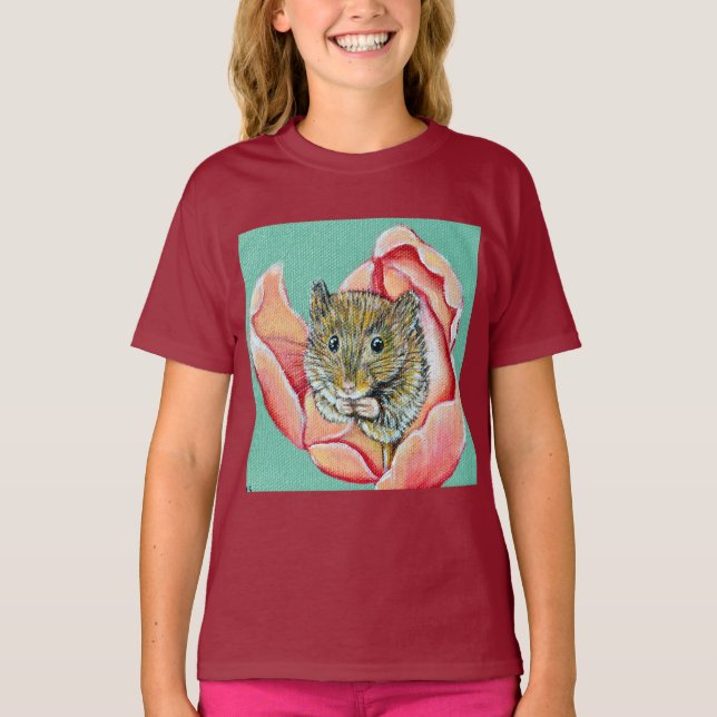 T-shirt Souris dans une peinture de tulipe (Devant)