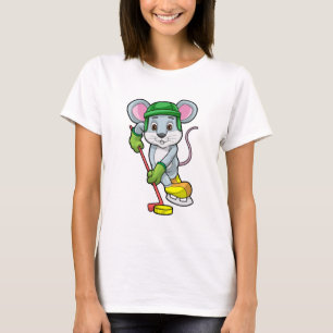 T-shirt Souris de hockey sur glace avec bâton de hockey