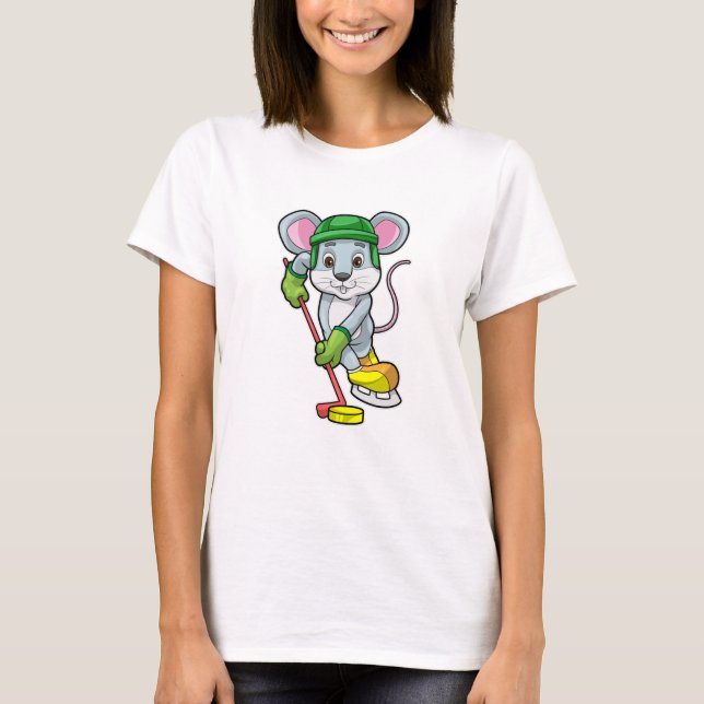 T-shirt Souris de hockey sur glace avec bâton de hockey su (Devant)
