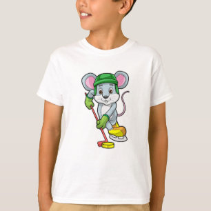 T-shirt Souris de hockey sur glace avec bâton de hockey su