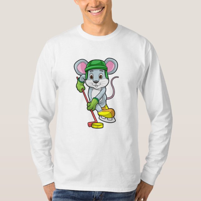 T-shirt Souris de hockey sur glace avec bâton de hockey su (Devant)