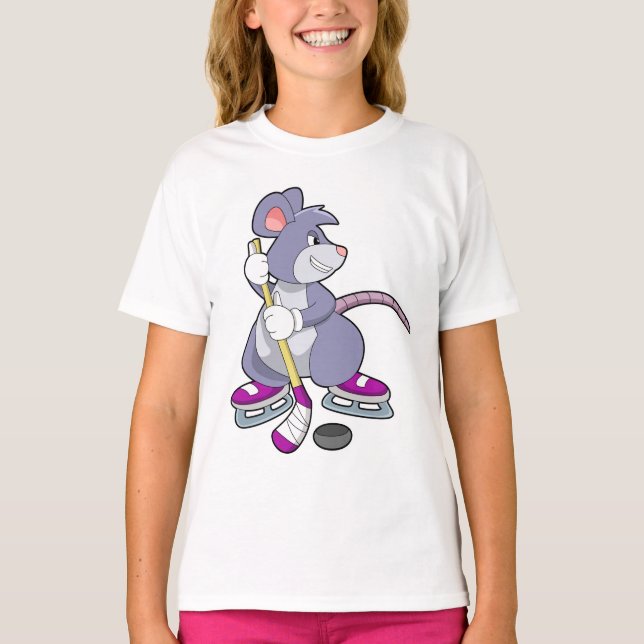 T-shirt Souris de hockey sur glace avec bâton de hockey su (Devant)