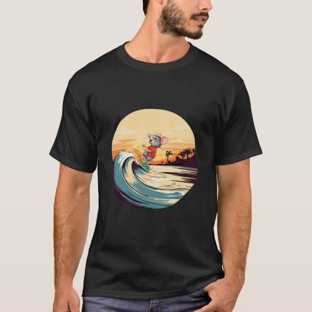 T-shirt Souris de surf Conception amusante (Devant)