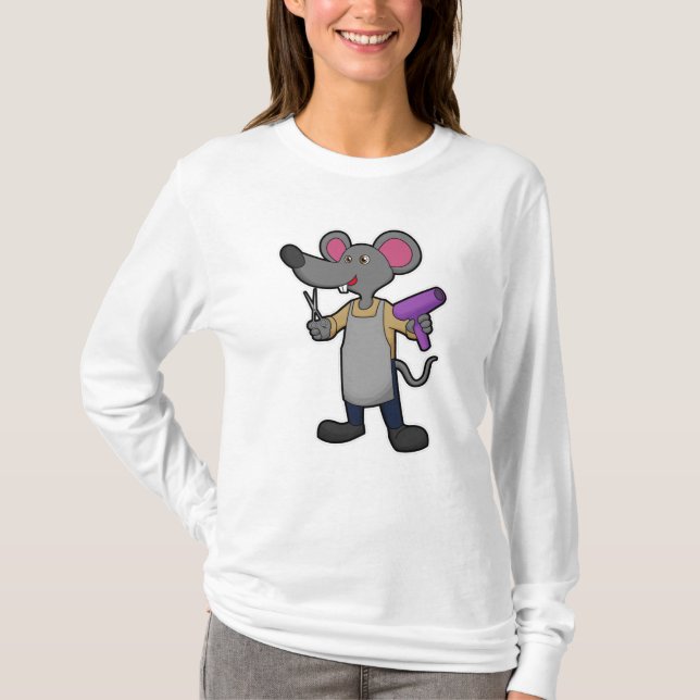 T-shirt Souris en coiffeur avec ciseaux et sèche-cheveux (Devant)