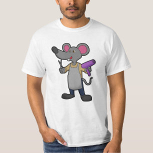 T-shirt Souris en coiffeur avec ciseaux et sèche-cheveux
