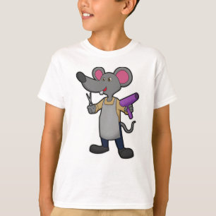 T-shirt Souris en coiffeur avec ciseaux et sèche-cheveux