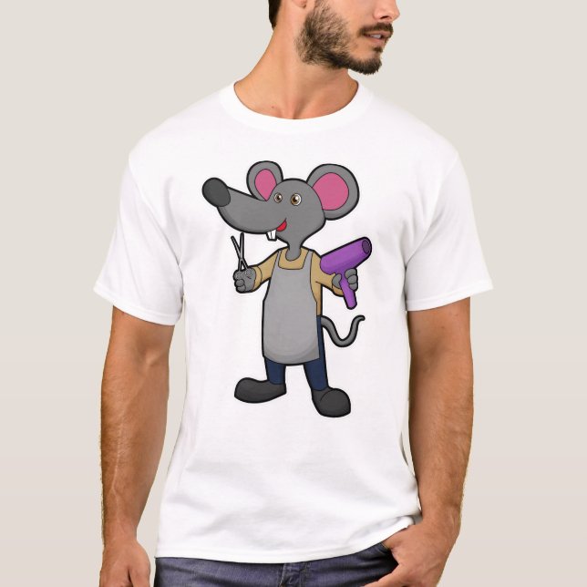 T-shirt Souris en coiffeur avec ciseaux et sèche-cheveux (Devant)