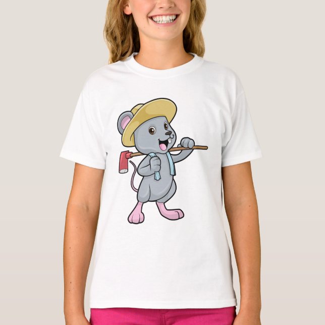 T-shirt Souris en fermier avec Ax et Casquette (Devant)