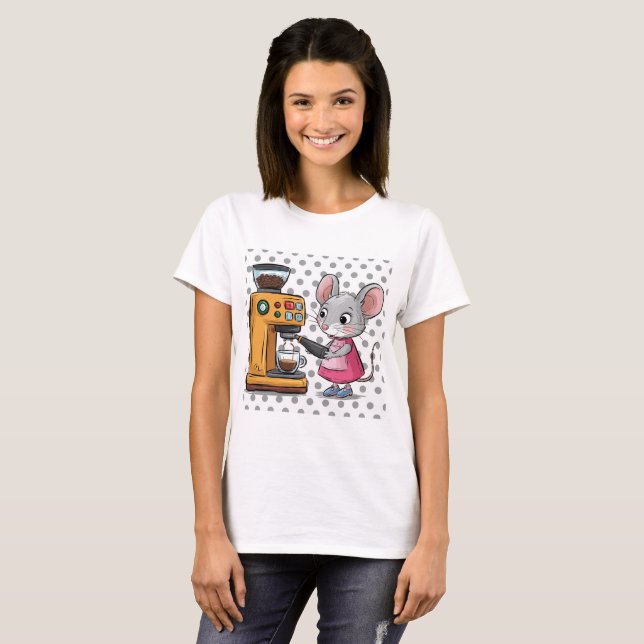 T-shirt Souris Gris Adorable Fabriquant Café (Devant entier)