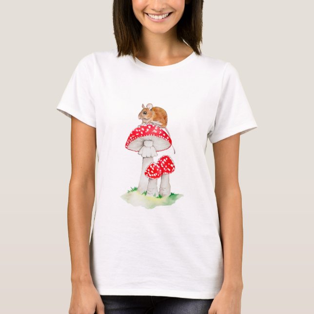 T-shirt Souris mignonne à la mouche aquarelle agarique (Devant)