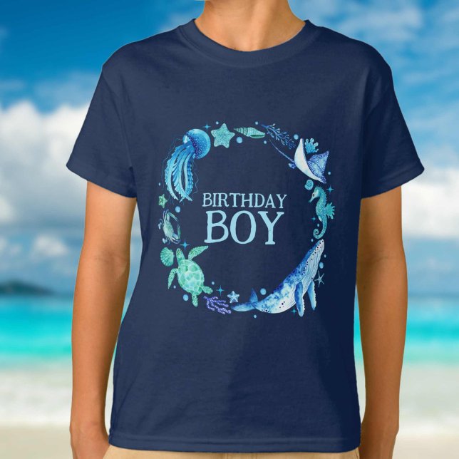 T-shirt Sous la mer Anniversaire Boy Aquarelle Océan (Under the Sea Birthday Boy Watercolor Ocean T-Shirt)