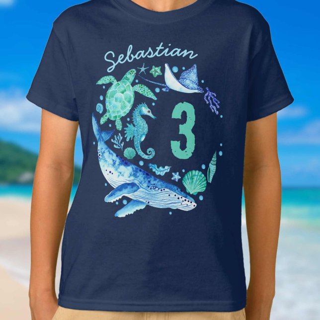 T-shirt Sous la mer Anniversaire Boy Aquarelle Océan Anima (Under the Sea Birthday Boy Watercolor Ocean Animal T-Shirt)