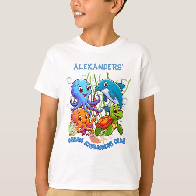 T-shirt Sous la mer, mignon dauphin tortueux pieuvre (Devant)