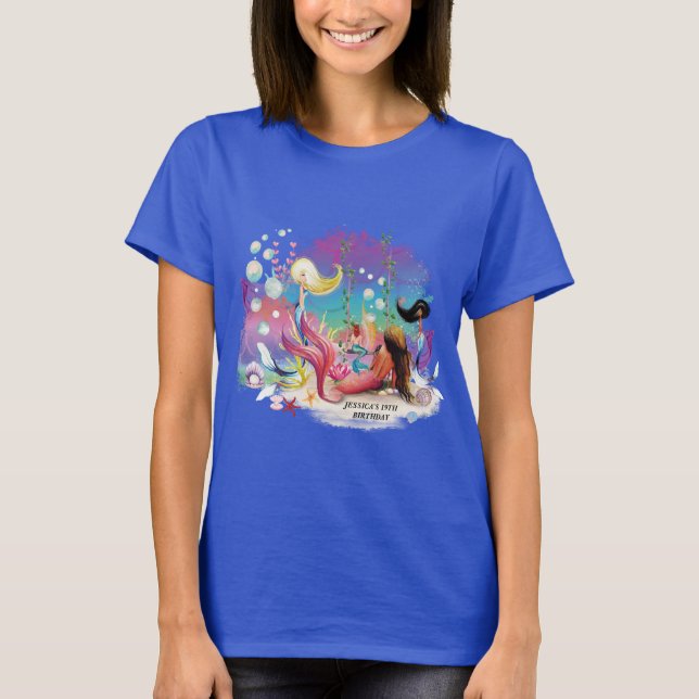 T-shirt Sous La Mer Sirène Océan Purple Turquoise (Devant)
