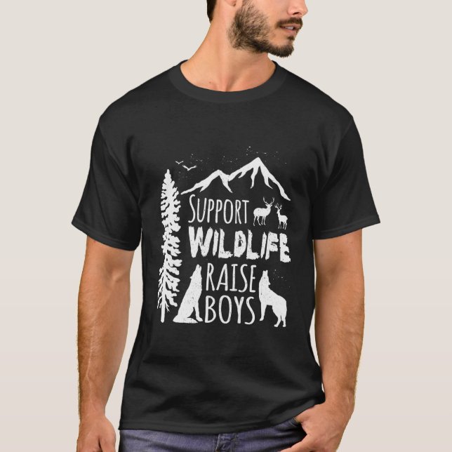 T-shirt Soutenez La Faune Lever Garçons Longs Chemise À Ma (Devant)