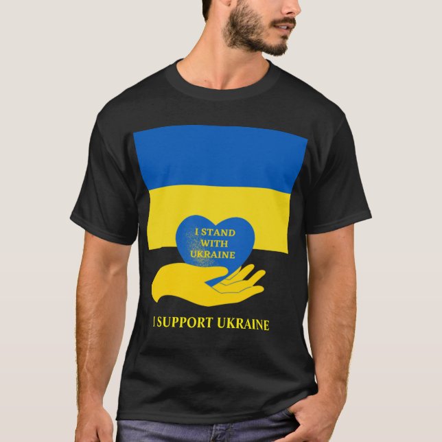 T-shirt Soutenez L'Ukraine Drapeau Et Coeur (Devant)