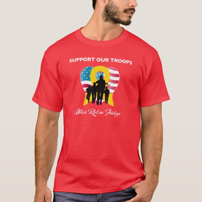 T-shirt Soutenez notre rouge d'usage de troupes le (Devant)