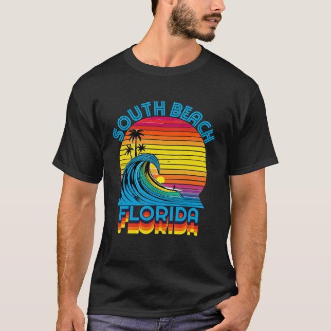 T-shirt South Beach Florida Retro Throwback Surf & Beach S (Devant)