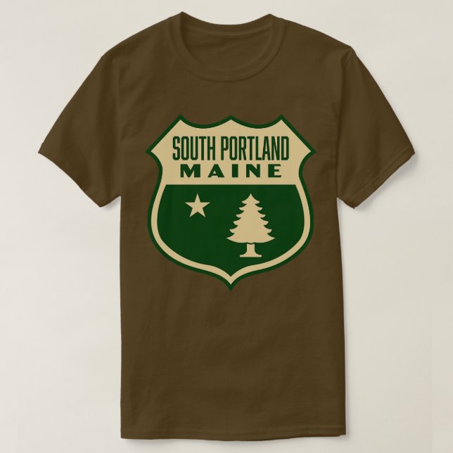 T-shirt South Portland Maine Retro Pine Tree Shield Tan (Design devant)
