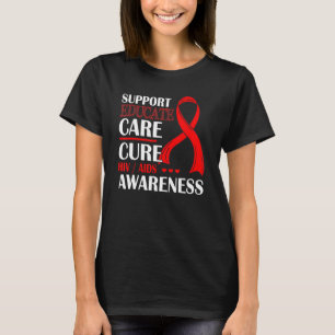 T-shirt Soutien Éduquer Soins Cure Rouge Ruban Vih Aids Aw
