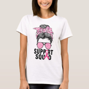 T-shirt Soutien Squad Messy Bun Pink Warrior Cancer du sei