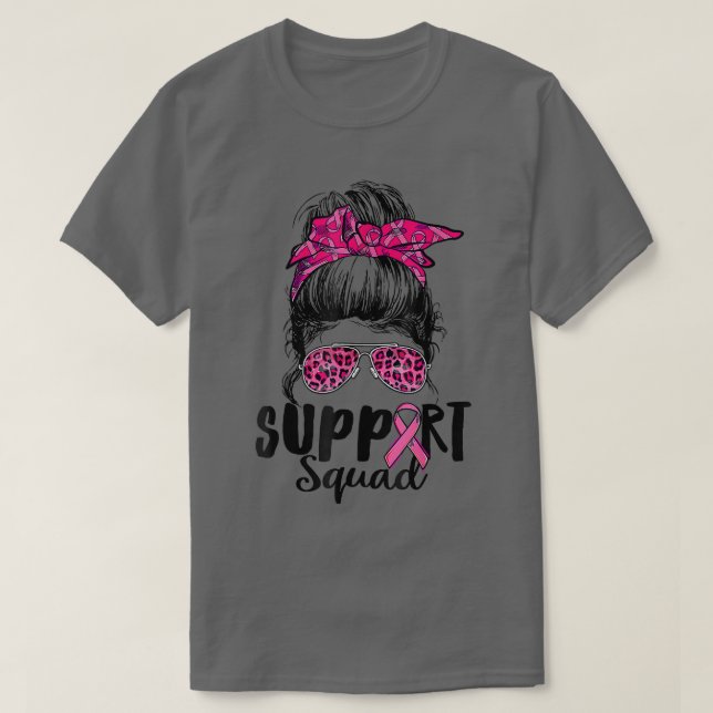 T-shirt Soutien Squad Messy Bun Pink Warrior Cancer du sei (Design devant)