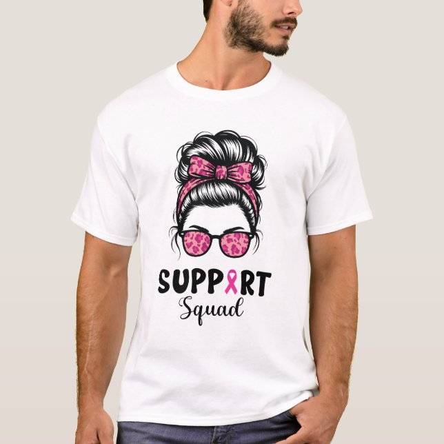 T-shirt Soutien Squad Messy Bun Pink Warrior Cancer du sei (Devant)