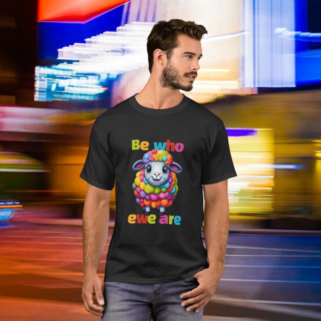 T-shirt Soyez qui nous sommes Rainbow Sheep (Be who ewe are Rainbow Sheep T-Shirt from Ricaso. LGBT Pride apparel with cute colorful sheep. )