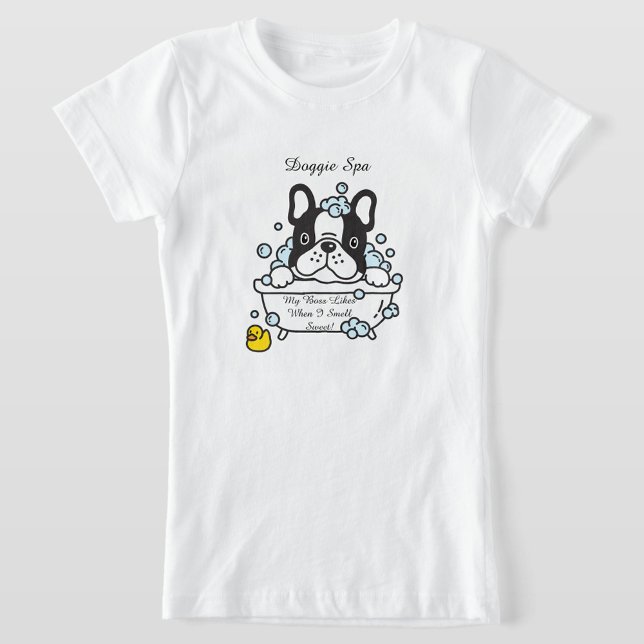 T-Shirt Spa Doggie (A cartoon illustration features a black and white dog!)