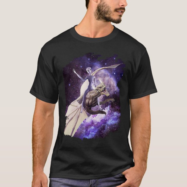T-shirt Space Alien Riding Dragon (Devant)