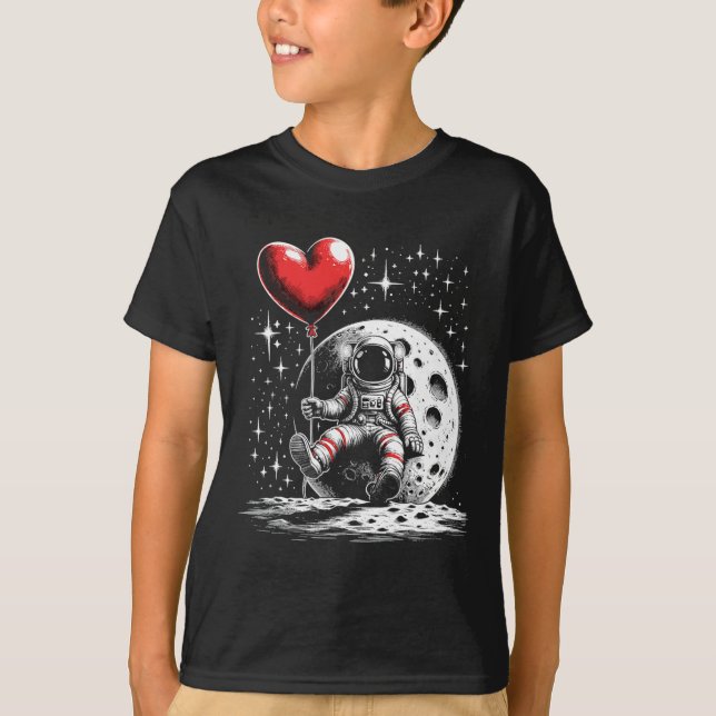 T-shirt Space Astronaut Heart Bylloon Valentine's Day Vale (Devant)
