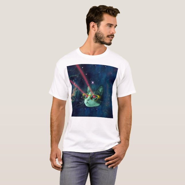T-shirt Space cat avec lunettes jaunes (Devant entier)