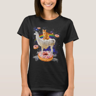 T-shirt Space cat chevauchant llama et donuts galaxy drôle
