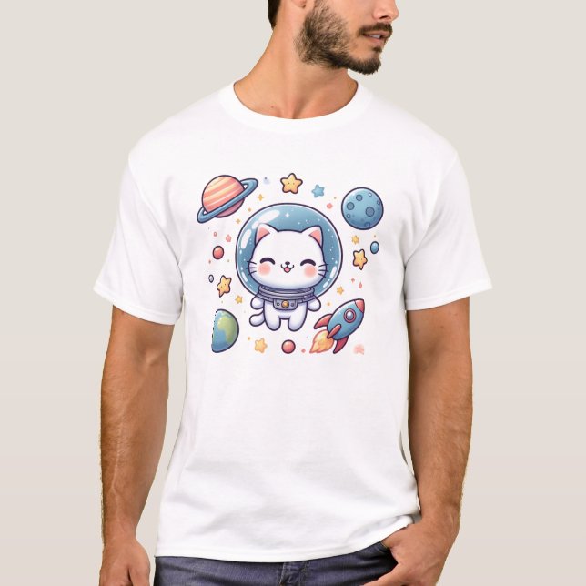 T-shirt Space Cat Explorer - Kawaii Cosmic Kitty Design (Devant)