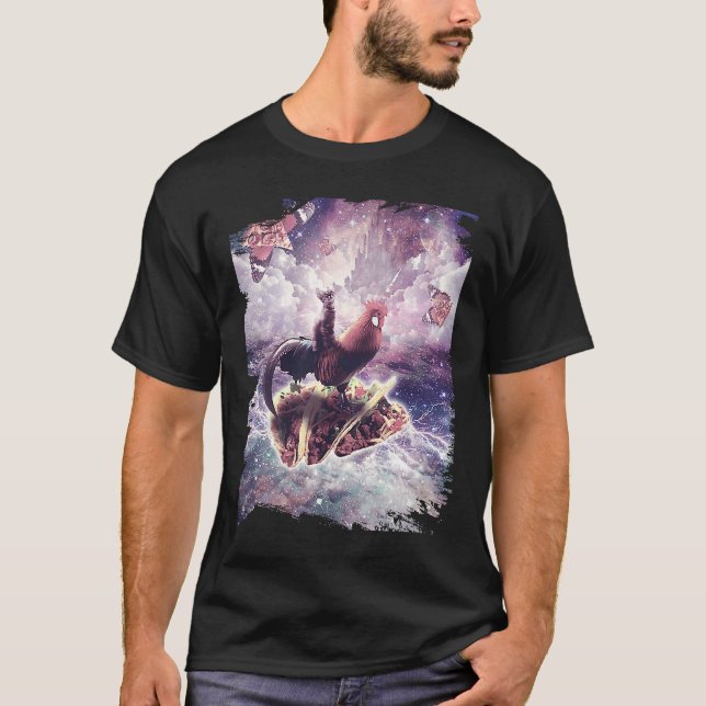 T-shirt Space Cat Riding Chicken Unicorn  Pizza & Taco (Devant)