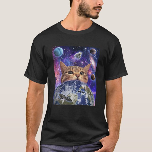T-shirt Space Chat Face Dans Galaxy Funny Mignonne Kitten  (Devant)