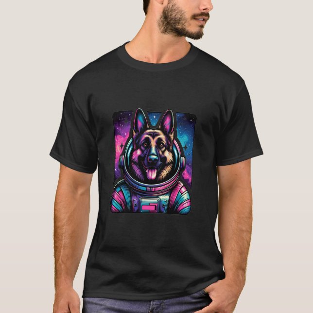T-shirt Space Dog German Shepherd Astronaut Adventure K9 P (Devant)