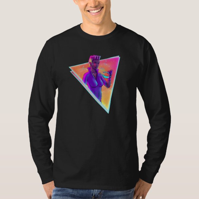 T-shirt Space Girl Synthwave Cyberpunk (Devant)