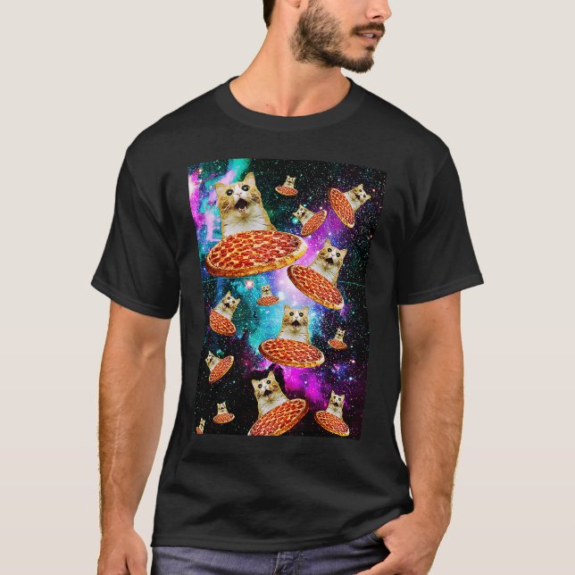 T-shirt Space Pizza Chat Astronaut Kitten Sarcasm Gala ali (Devant)