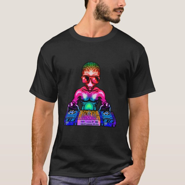 T-shirt Space Psychedelic Rave Alien DJ Techno House Music (Devant)