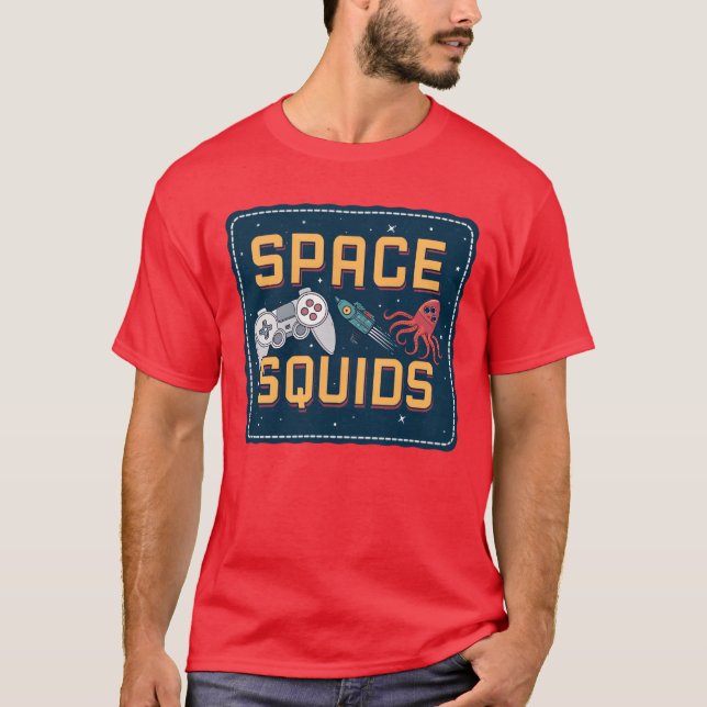 T-shirt Space Squids Retro Video Game friends (Devant)