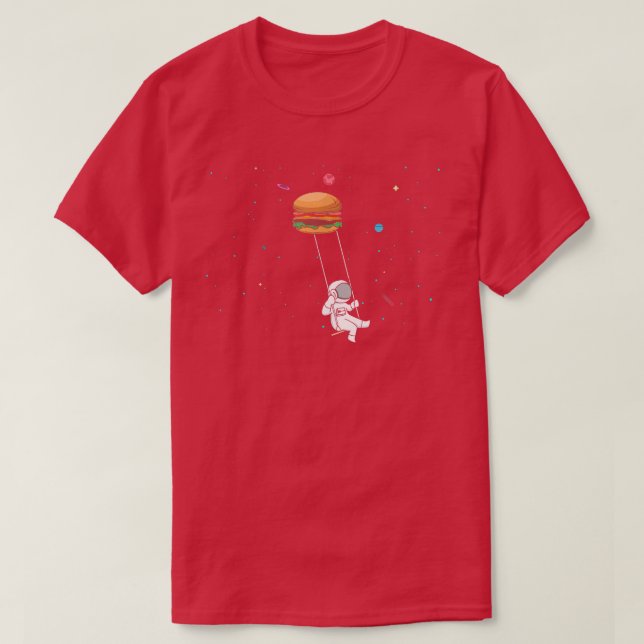 T-shirt Spaceman swining on a Burger, Planets Cheeseburger (Design devant)
