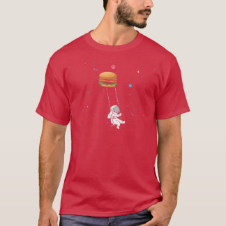 T-shirt Spaceman swining on a Burger, Planets Cheeseburger